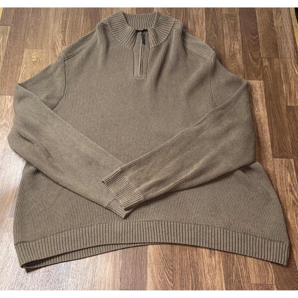 Johnny Bigg Men 5XL Taupe Brown 100% Cotton Ribbed Quarter Zip Sweater J231KL208